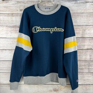 Champion Sweatshirt Crewneck Embroidered Script Logo Blue Men's L